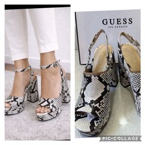 GUESS Monochrome Snake-Print Platform Slingback Heels